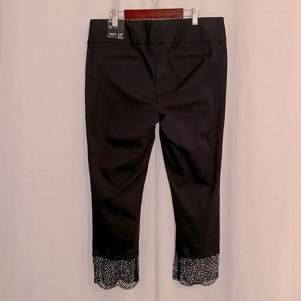 Alfani 10P Slim Leg Tummy Control Citrus Sunset Ankle Lace Hem Black Pants - Picture 3 of 16